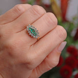 Ellibelle Jewellery Vintage 1997 Emerald & Diamond 18ct Gold Cluster Ring