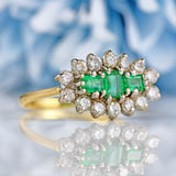 Ellibelle Jewellery Vintage 1997 Emerald & Diamond 18ct Gold Cluster Ring