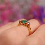 Ellibelle Jewellery Vintage 1997 Emerald & Diamond 18ct Gold Three-Stone Trilogy Engagement Ring (0.70cts)