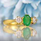 Ellibelle Jewellery Vintage 1997 Emerald & Diamond 18ct Gold Three-Stone Trilogy Engagement Ring (0.70cts)