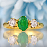 Ellibelle Jewellery Vintage 1997 Emerald & Diamond 18ct Gold Three-Stone Trilogy Engagement Ring (0.70cts)