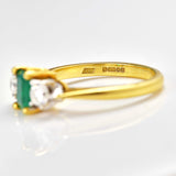 Ellibelle Jewellery Vintage 1997 Natural Emerald & Diamond Gold Three-Stone Ring