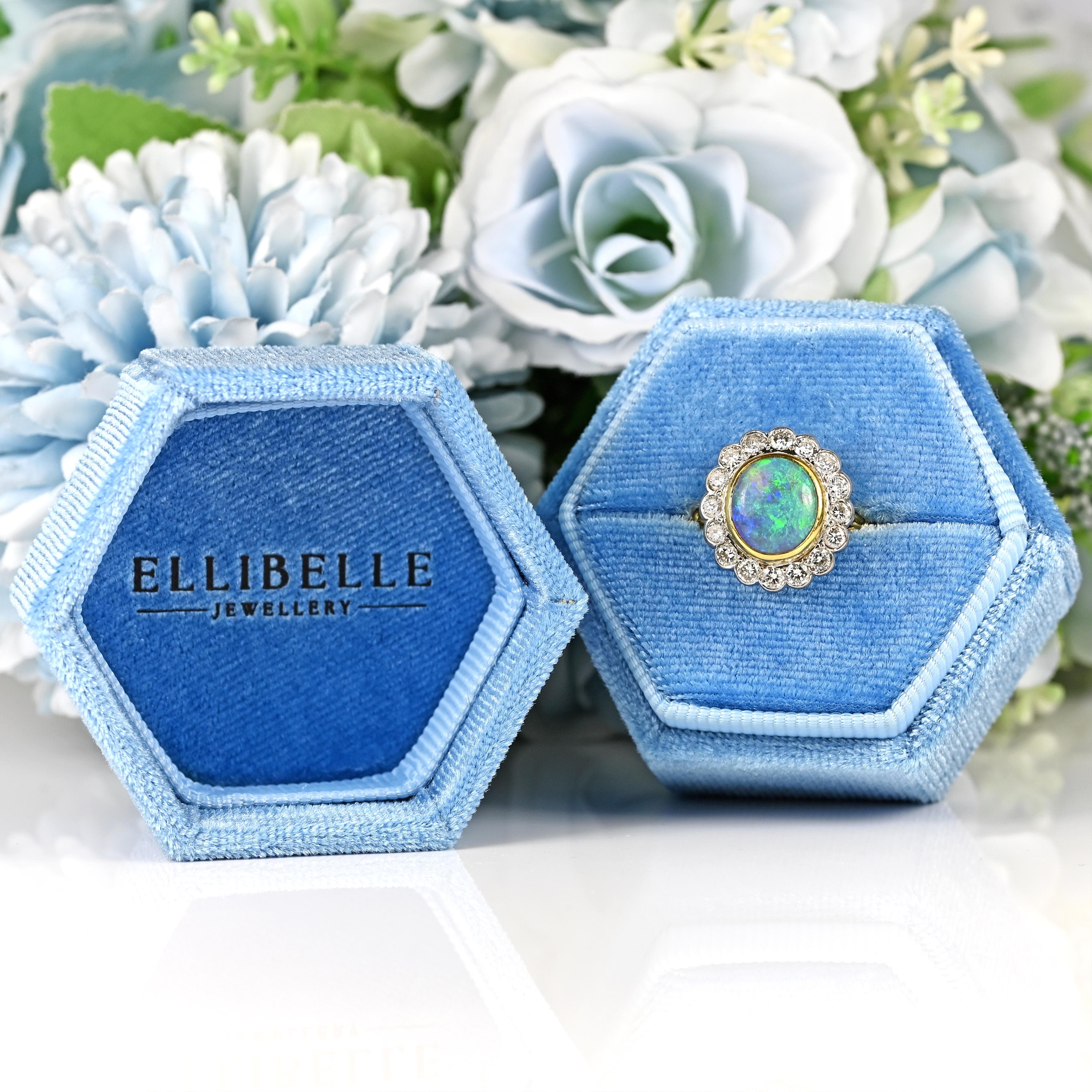 Ellibelle Jewellery Vintage 1997 Opal & Diamond 18ct Gold Cluster Ring (1.86cts)
