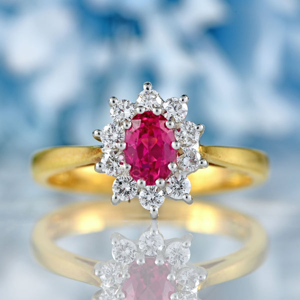 Ellibelle Jewellery Vintage 1997 Pink Tourmaline & Diamond 18ct Gold Cluster Ring