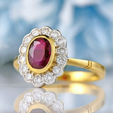 Ellibelle Jewellery Vintage 1997 Ruby & Diamond 14ct Gold Cluster Ring (1.05cts)