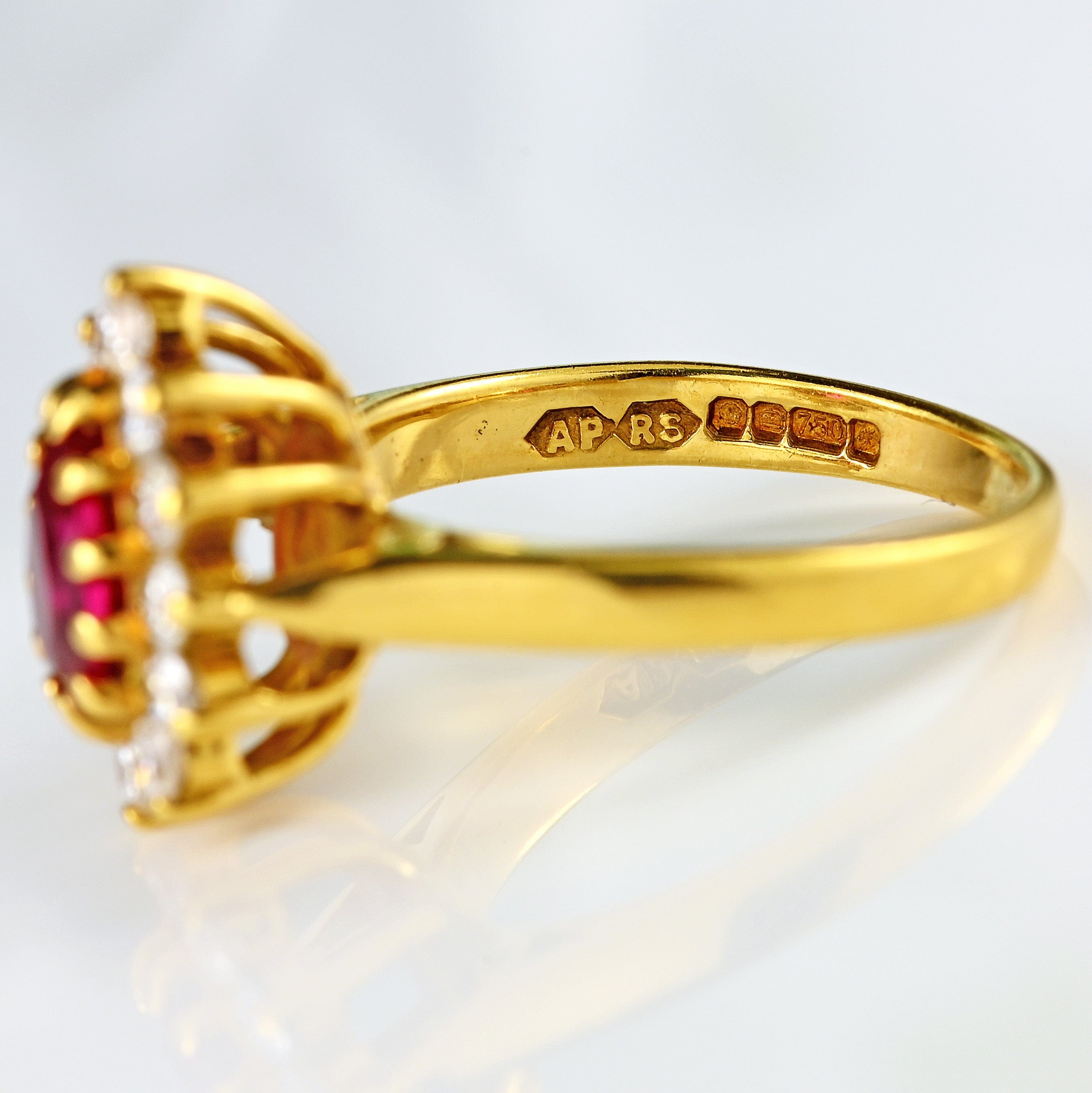 Ellibelle Jewellery Vintage 1997 Ruby & Diamond 18ct Gold Pear Cluster Engagement Ring (0.80cts)