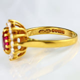 Ellibelle Jewellery Vintage 1997 Ruby & Diamond 18ct Gold Pear Cluster Engagement Ring (0.80cts)