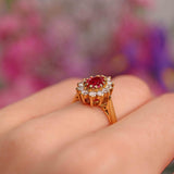 Ellibelle Jewellery Vintage 1997 Ruby & Diamond 18ct Gold Pear Cluster Engagement Ring (0.80cts)