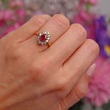Ellibelle Jewellery Vintage 1997 Ruby & Diamond 18ct Gold Pear Cluster Engagement Ring (0.80cts)