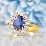 Ellibelle Jewellery Vintage 1997 Sapphire & Diamond 18ct Gold Cluster Engagement Ring