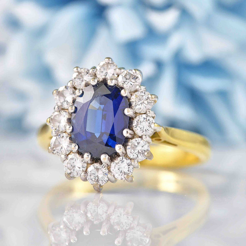 Ellibelle Jewellery Vintage 1997 Sapphire & Diamond 18ct Gold Cluster Engagement Ring