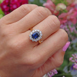 Ellibelle Jewellery Vintage 1997 Sapphire & Diamond 18ct Gold Cluster Engagement Ring