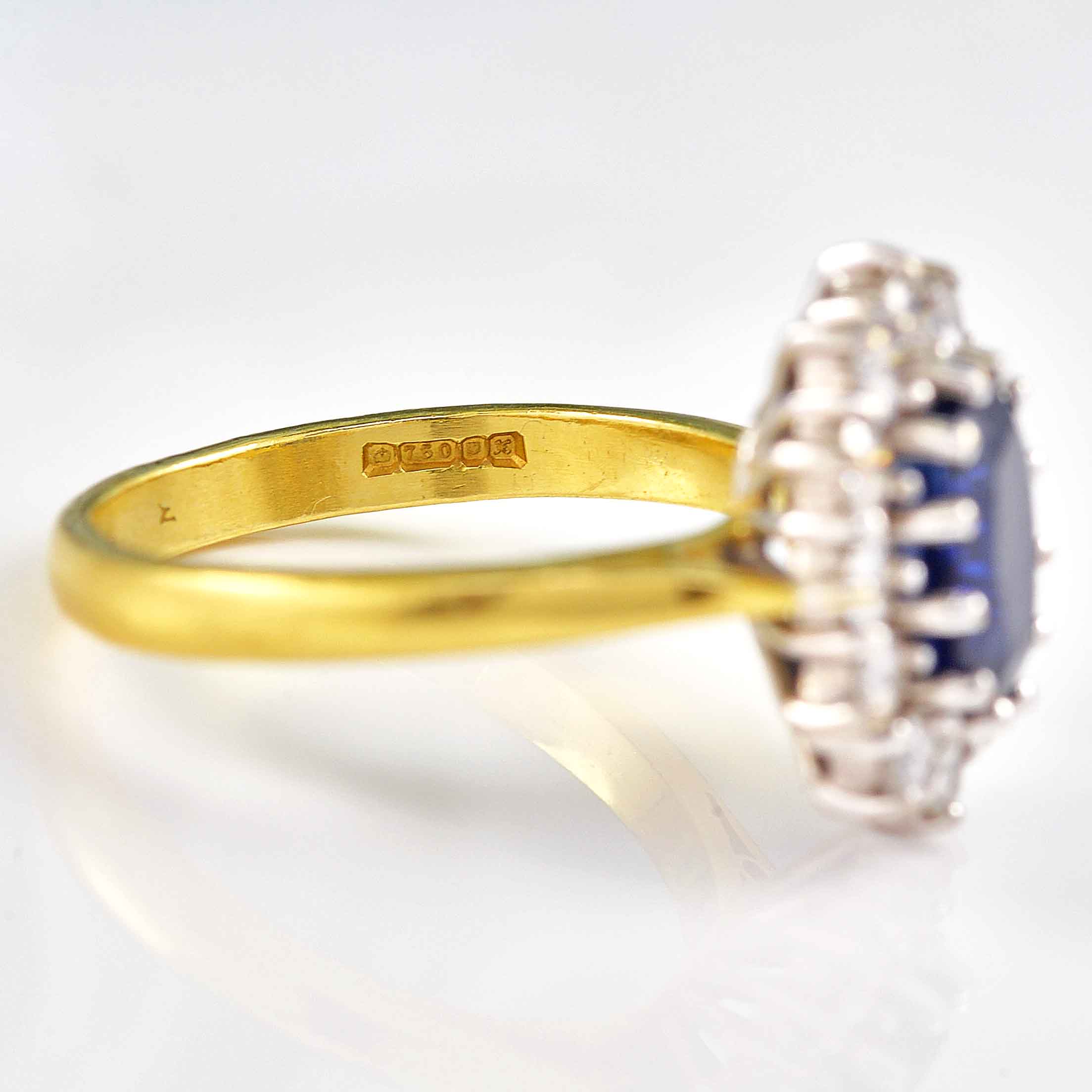 Ellibelle Jewellery Vintage 1997 Sapphire & Diamond 18ct Gold Cluster Engagement Ring