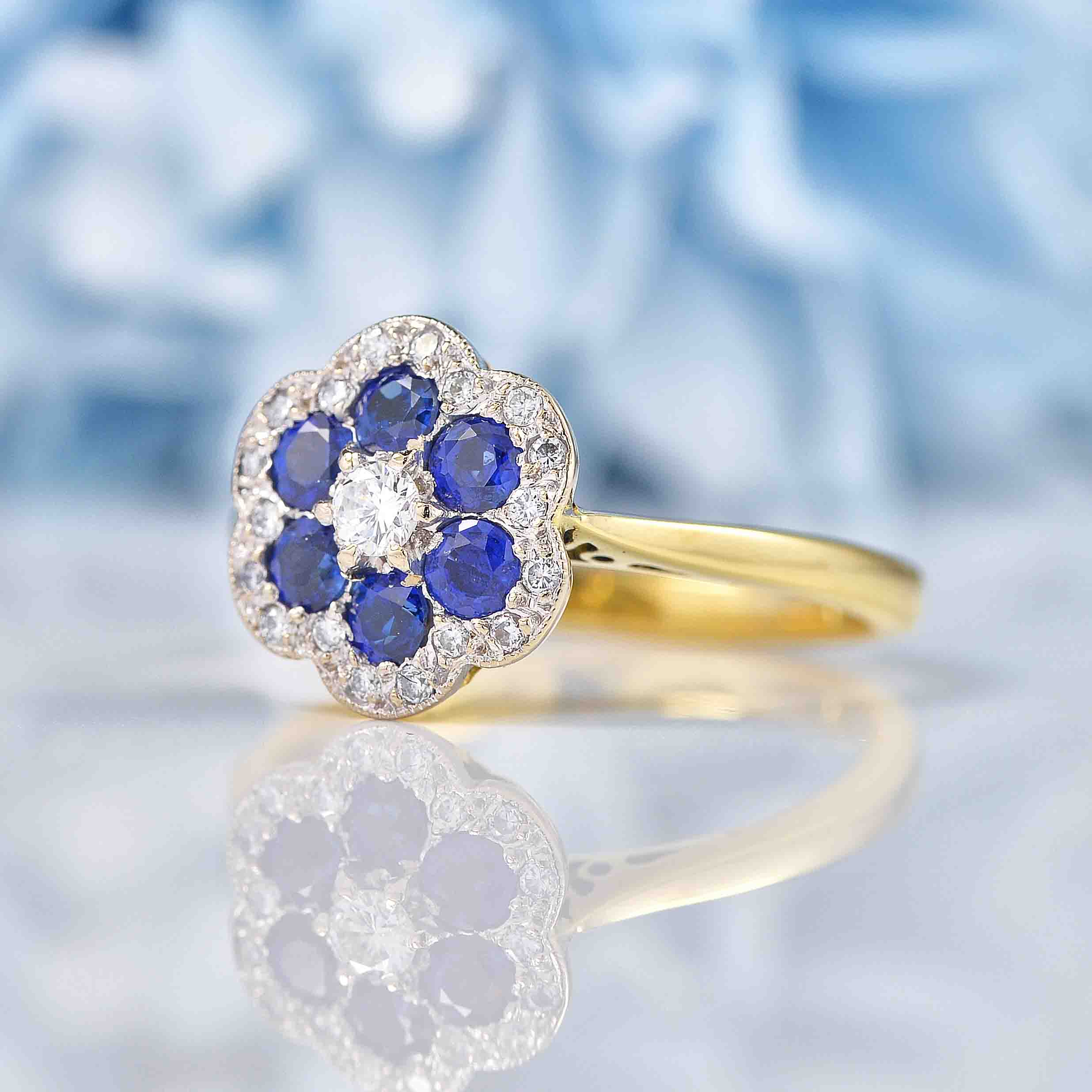 Ellibelle Jewellery Vintage 1997 Sapphire & Diamond Daisy Cluster Ring