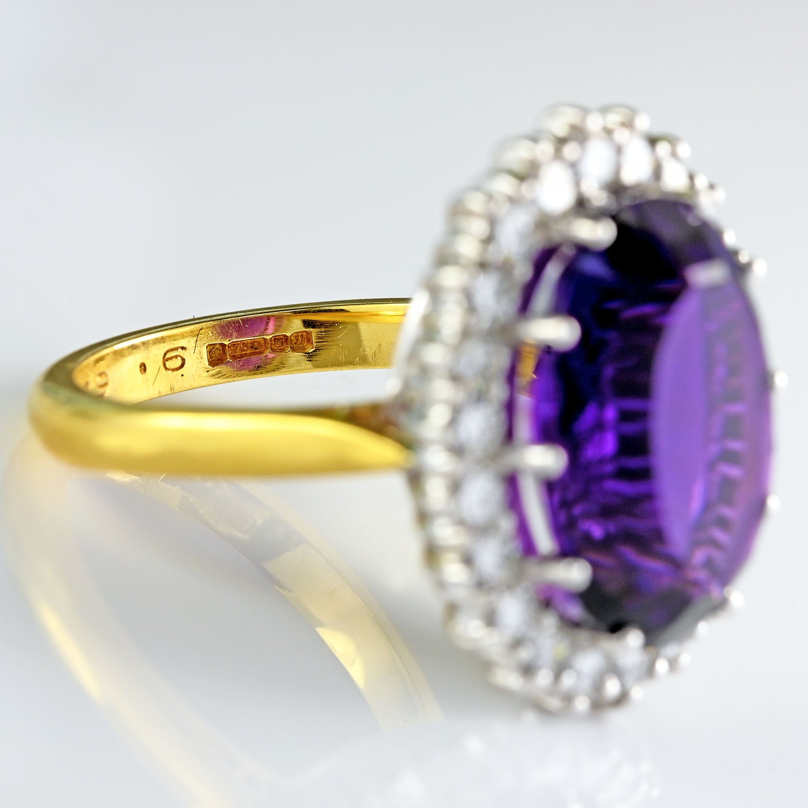 Ellibelle Jewellery Vintage 1998 Amethyst & Diamond 18ct Gold Oval Cluster Ring