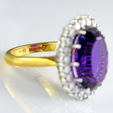 Ellibelle Jewellery Vintage 1998 Amethyst & Diamond 18ct Gold Oval Cluster Ring
