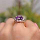 Ellibelle Jewellery Vintage 1998 Amethyst & Diamond 18ct Gold Oval Cluster Ring
