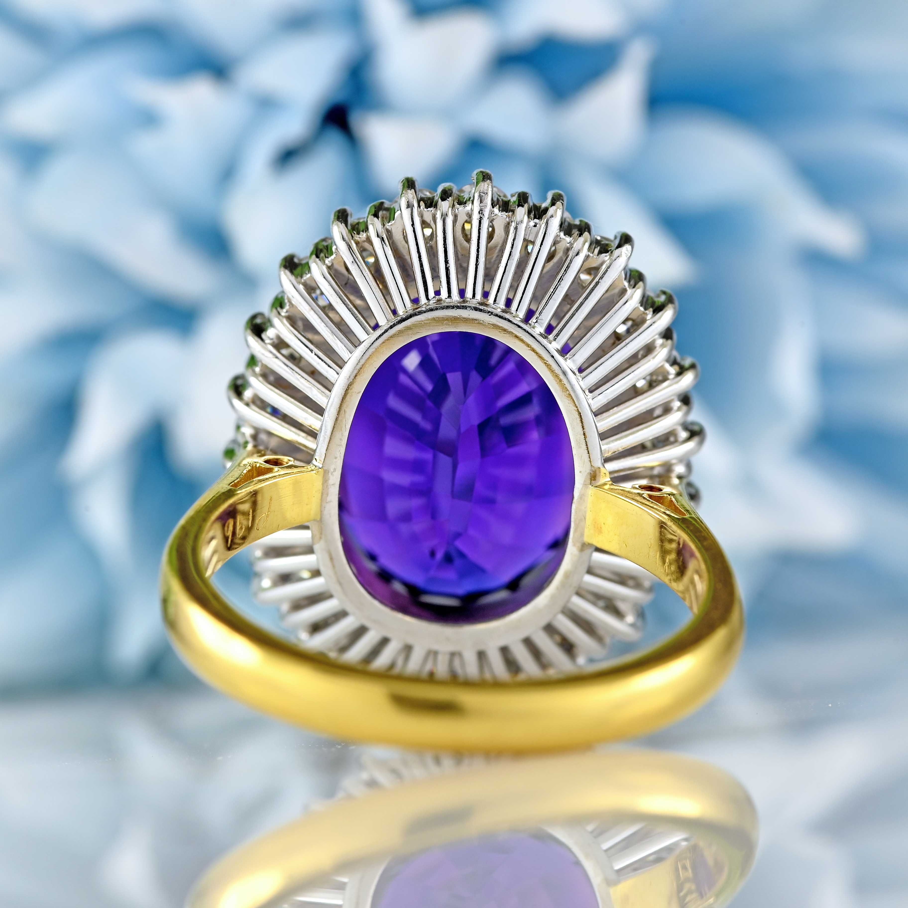 Ellibelle Jewellery Vintage 1998 Amethyst & Diamond 18ct Gold Oval Cluster Ring