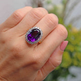 Ellibelle Jewellery Vintage 1998 Amethyst & Diamond 18ct Gold Oval Cluster Ring