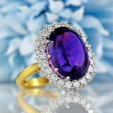 Ellibelle Jewellery Vintage 1998 Amethyst & Diamond 18ct Gold Oval Cluster Ring