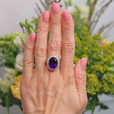 Ellibelle Jewellery Vintage 1998 Amethyst & Diamond 18ct Gold Oval Cluster Ring