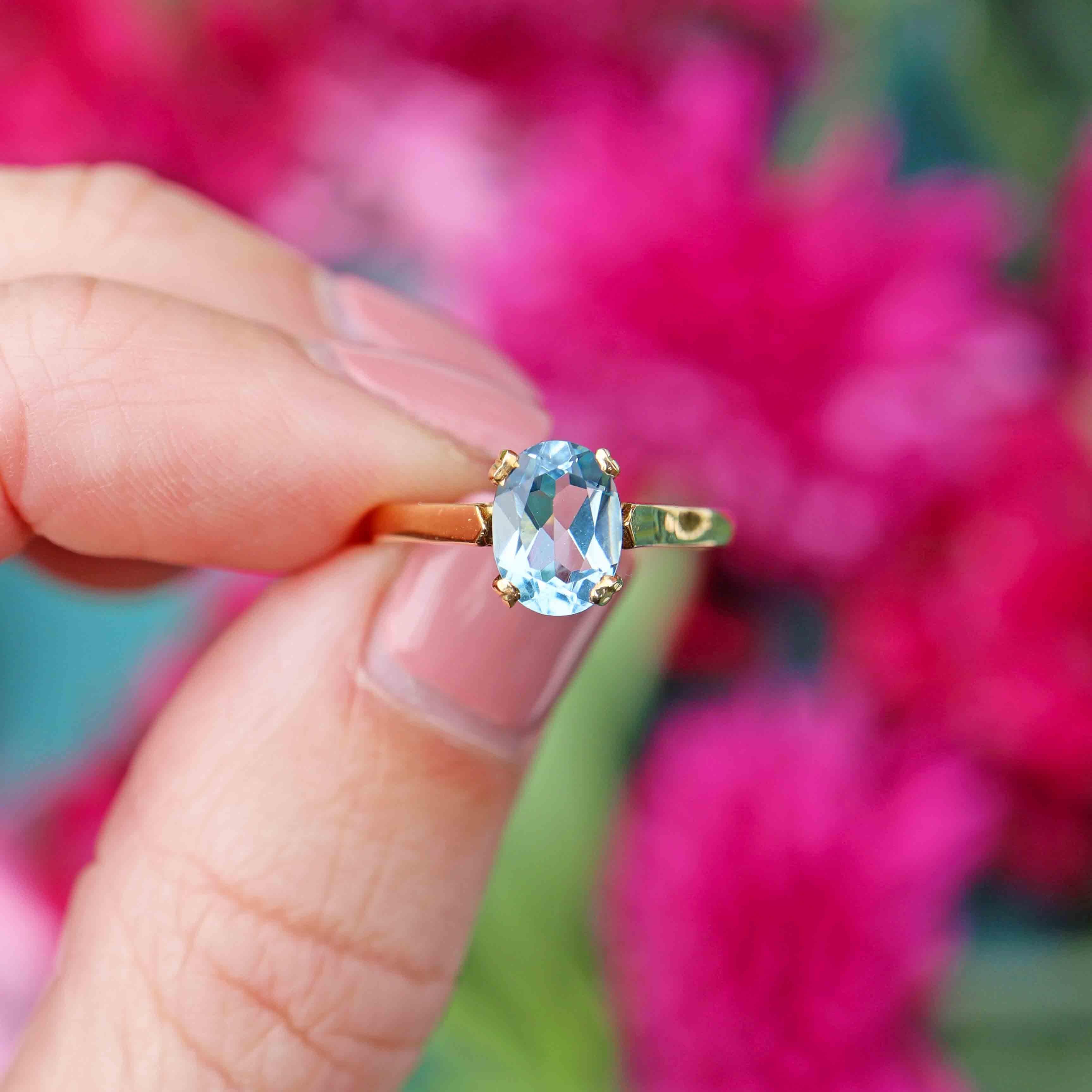 Ellibelle Jewellery Vintage 1998 Aquamarine 18ct Gold Solitaire Ring