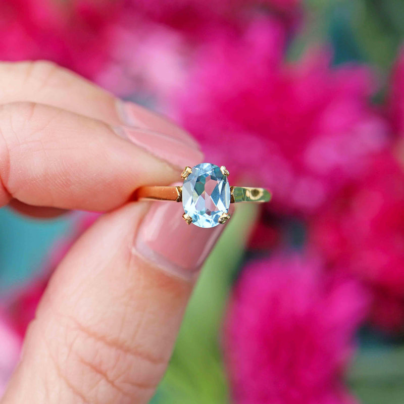 Ellibelle Jewellery Vintage 1998 Aquamarine 18ct Gold Solitaire Ring
