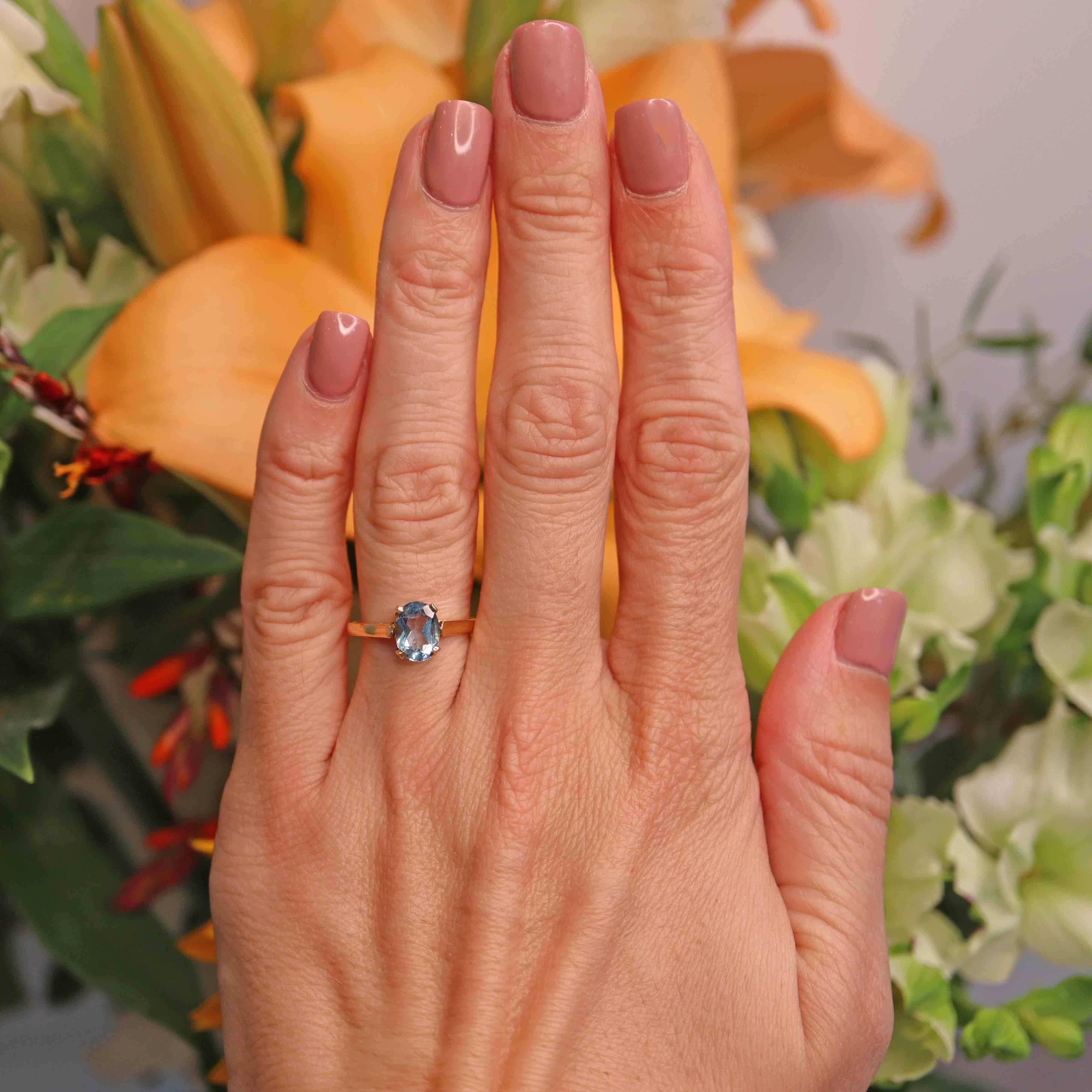 Ellibelle Jewellery Vintage 1998 Aquamarine 18ct Gold Solitaire Ring
