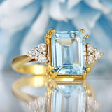 Ellibelle Jewellery Vintage 1998 Aquamarine & Diamond 18ct Gold Seven-Stone Ring (2.92cts)