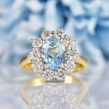 Ellibelle Jewellery Vintage 1998 Aquamarine & Diamond Cluster Engagement Ring