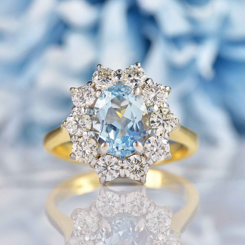 Ellibelle Jewellery Vintage 1998 Aquamarine & Diamond Cluster Engagement Ring