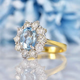 Ellibelle Jewellery Vintage 1998 Aquamarine & Diamond Cluster Engagement Ring