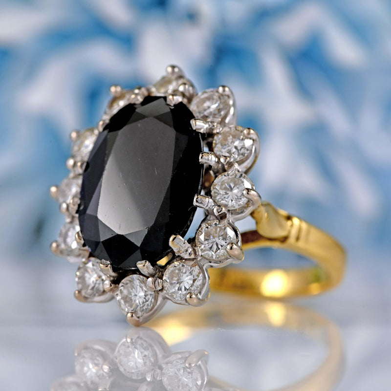 Ellibelle Jewellery Vintage 1998 Dark Sapphire & Diamond 18ct Gold Cluster Ring (5.63ct)