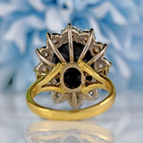 Ellibelle Jewellery Vintage 1998 Dark Sapphire & Diamond 18ct Gold Cluster Ring (5.63ct)