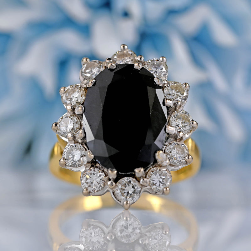 Ellibelle Jewellery Vintage 1998 Dark Sapphire & Diamond 18ct Gold Cluster Ring (5.63ct)