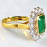 Ellibelle Jewellery Vintage 1998 Emerald & Diamond 18ct Gold Cluster Engagement Ring (4.10cts)
