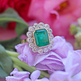 Ellibelle Jewellery Vintage 1998 Emerald & Diamond 18ct Gold Cluster Engagement Ring (4.10cts)