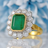 Ellibelle Jewellery Vintage 1998 Emerald & Diamond 18ct Gold Cluster Engagement Ring (4.10cts)