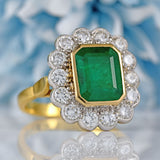 Ellibelle Jewellery Vintage 1998 Emerald & Diamond 18ct Gold Cluster Engagement Ring (4.10cts)