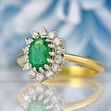 Ellibelle Jewellery Vintage 1998 Emerald & Diamond 18ct Gold Cluster Ring