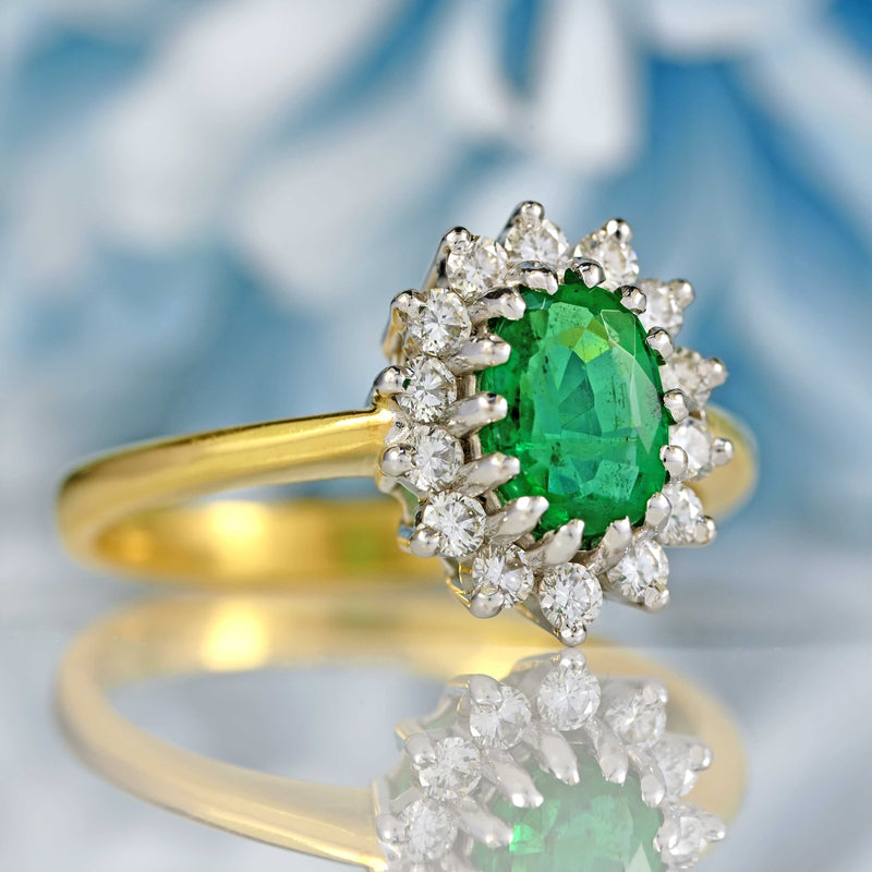 Ellibelle Jewellery Vintage 1998 Emerald & Diamond 18ct Gold Cluster Ring