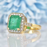 Ellibelle Jewellery Vintage 1998 Emerald & Diamond 18ct Gold Large Panel Ring