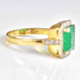 Ellibelle Jewellery Vintage 1998 Emerald & Diamond 18ct Gold Large Panel Ring