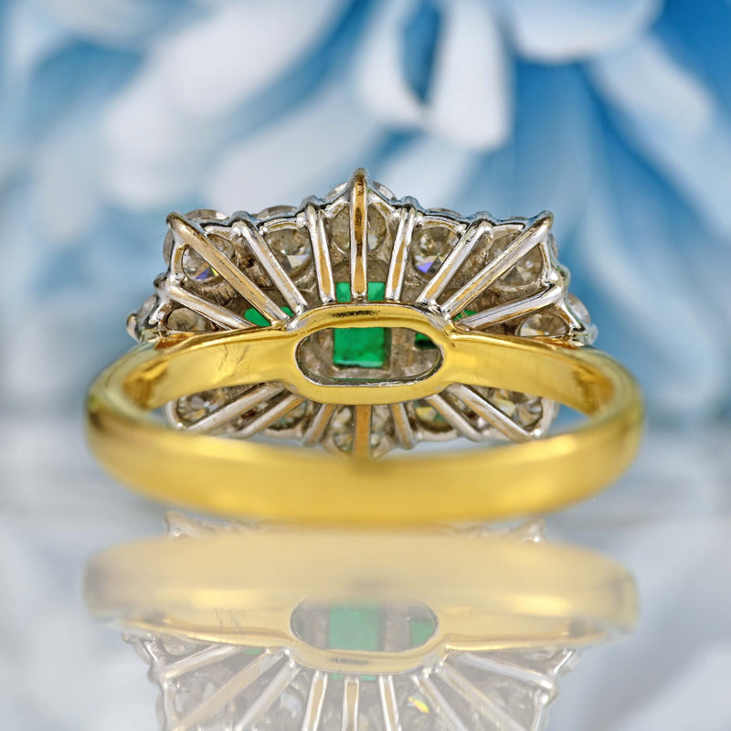 Ellibelle Jewellery Vintage 1998 Emerald & Diamond 18ct Gold Triple Cluster Ring