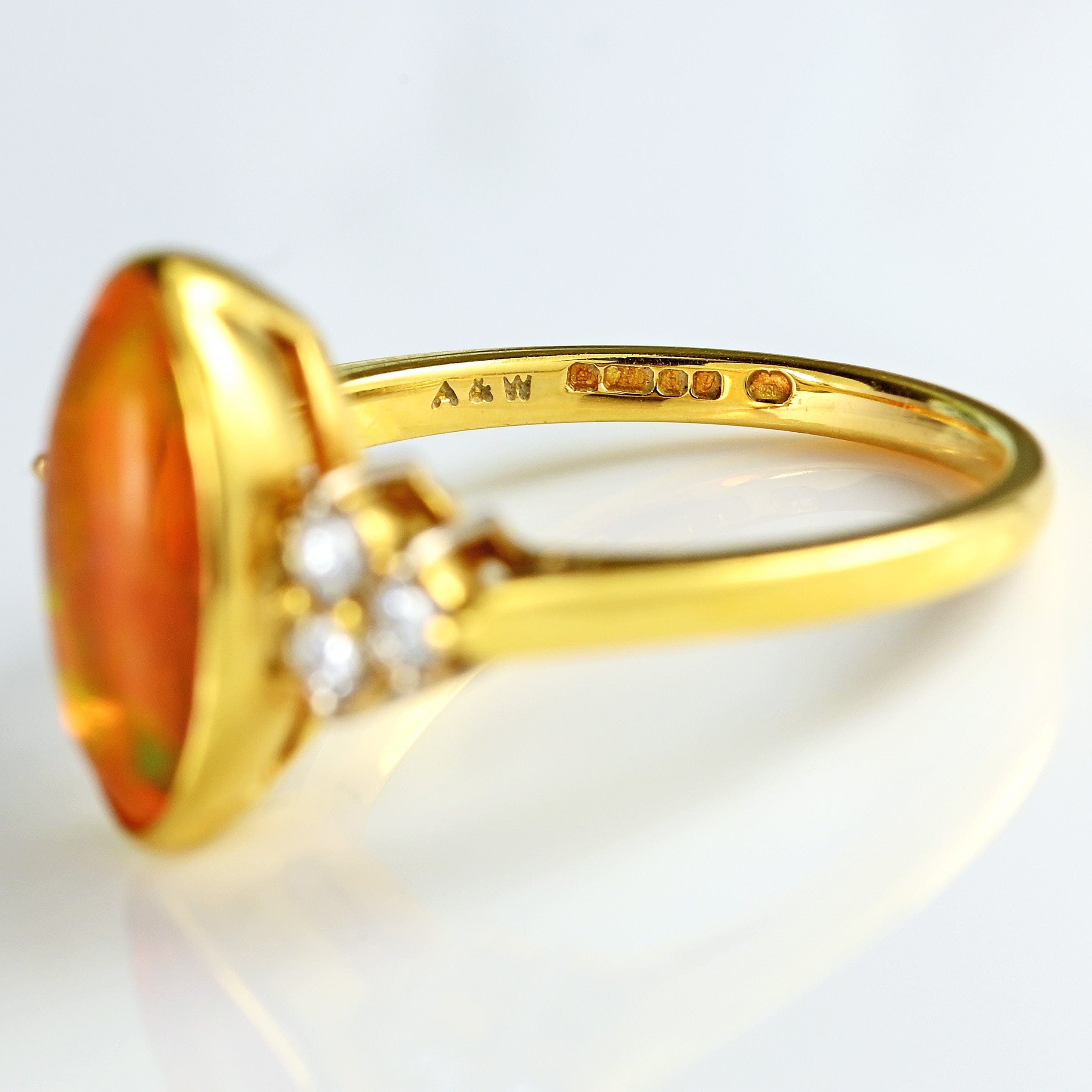 Ellibelle Jewellery Vintage 1998 Fire Opal & Diamond 18ct Gold Ring (1.75cts)