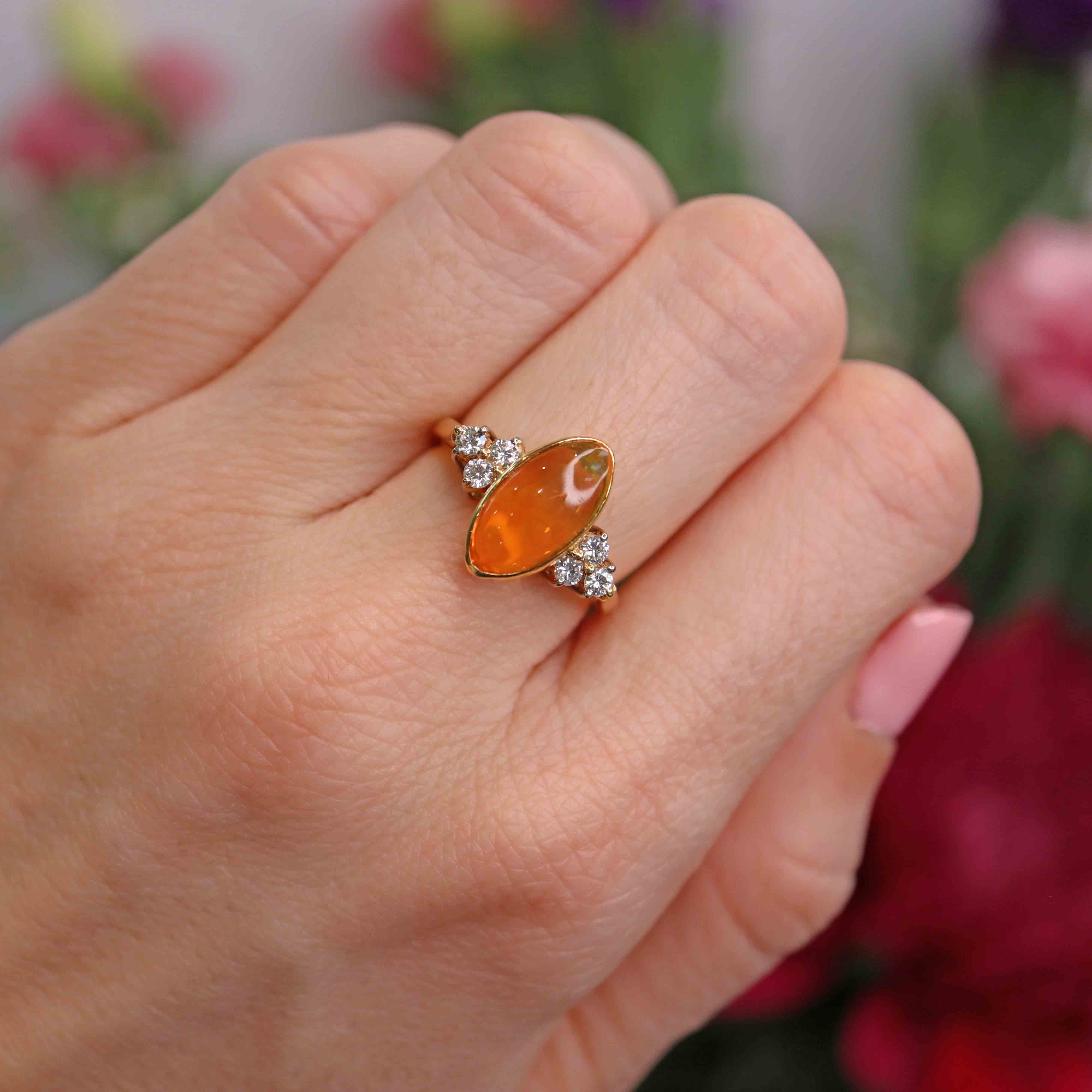 Ellibelle Jewellery Vintage 1998 Fire Opal & Diamond 18ct Gold Ring (1.75cts)