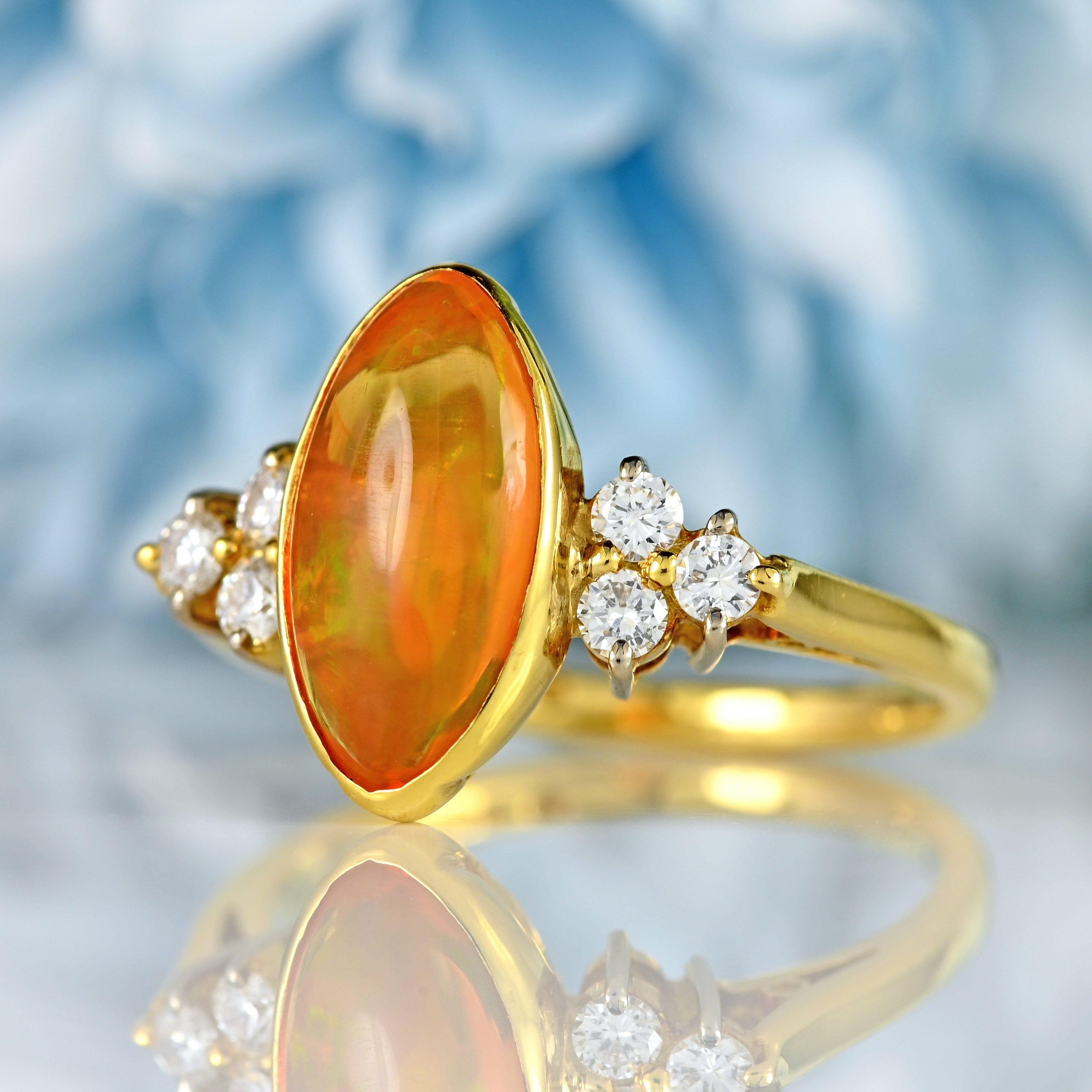 Ellibelle Jewellery Vintage 1998 Fire Opal & Diamond 18ct Gold Ring (1.75cts)