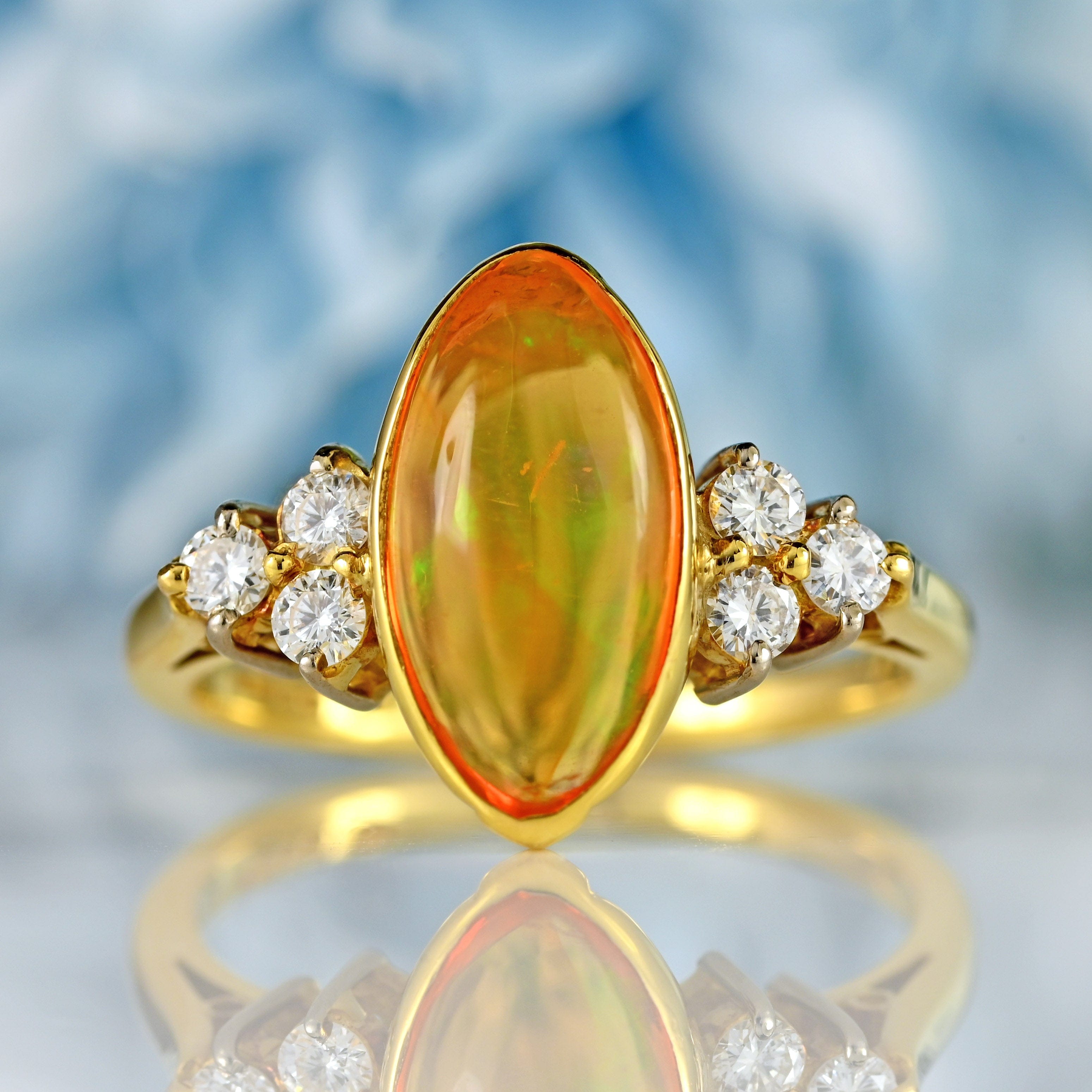 Ellibelle Jewellery Vintage 1998 Fire Opal & Diamond 18ct Gold Ring (1.75cts)