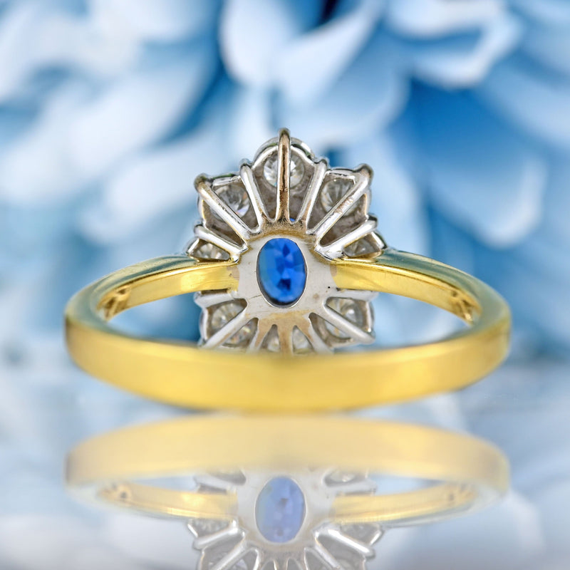 Ellibelle Jewellery Vintage 1998 Sapphire & Diamond 18ct Gold Cluster Engagement Ring