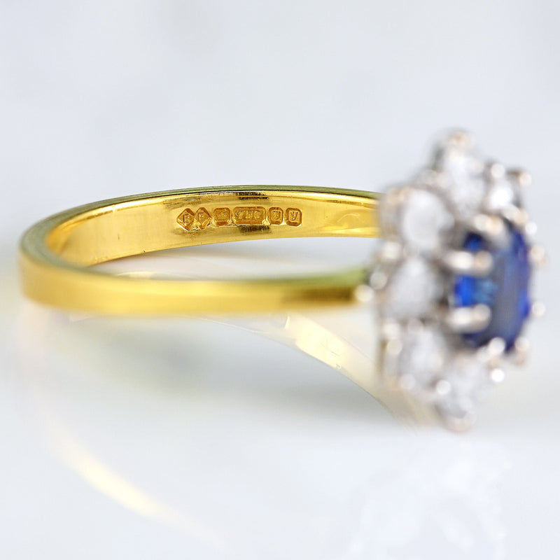 Ellibelle Jewellery Vintage 1998 Sapphire & Diamond 18ct Gold Cluster Engagement Ring